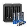 TENAVOLTS Rechargeable AA Battery Charger with 4 Counts Lithium 2775 mWh AA Rechargeable Batteries