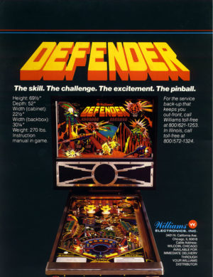 Defender Pinball Flyer Back