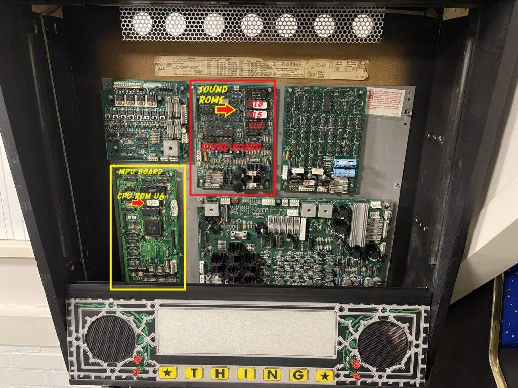 Addams Family Pinball Backbox showing chip locations